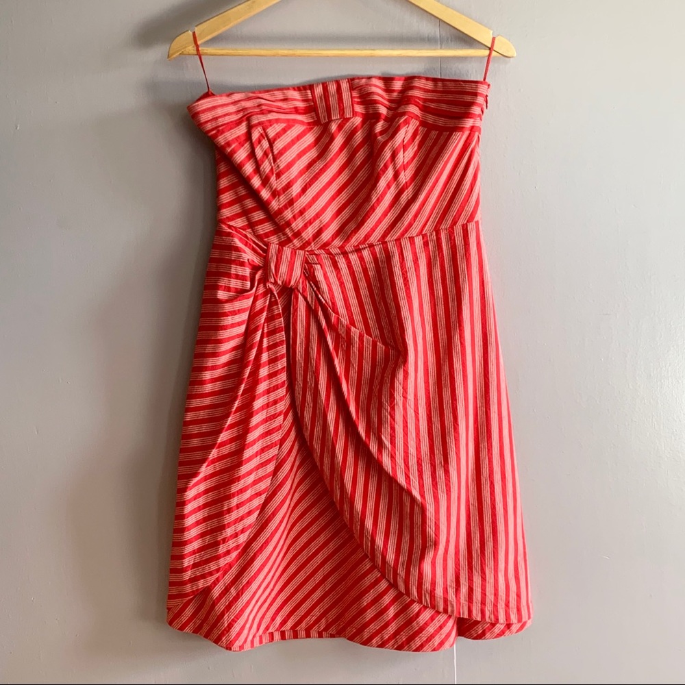LIL BY ANTHRO STRAPLESS FAUX WRAP TULIP DRESS